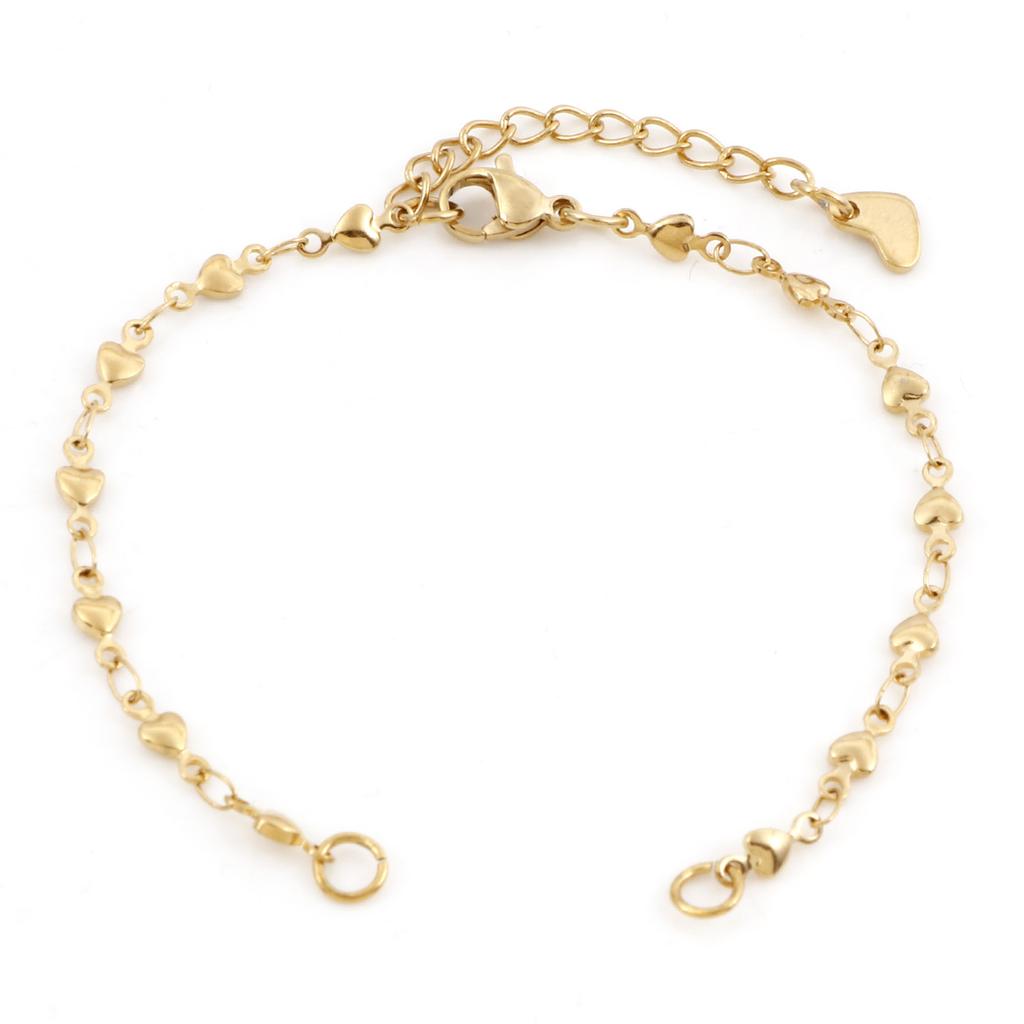 304 Stainless Steel Link Chain Connector Bracelets Anklet Round Heart DIY Making Jewelry Findings 16.5cm(6 4/8") Long, 2 PCs