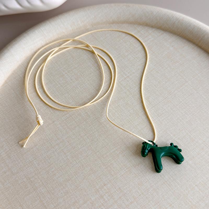 Colorful Horse Pendant Long Necklace for Women Simple Adjustable Sweater Chain Necklaces Friendship Jewelry Gifts