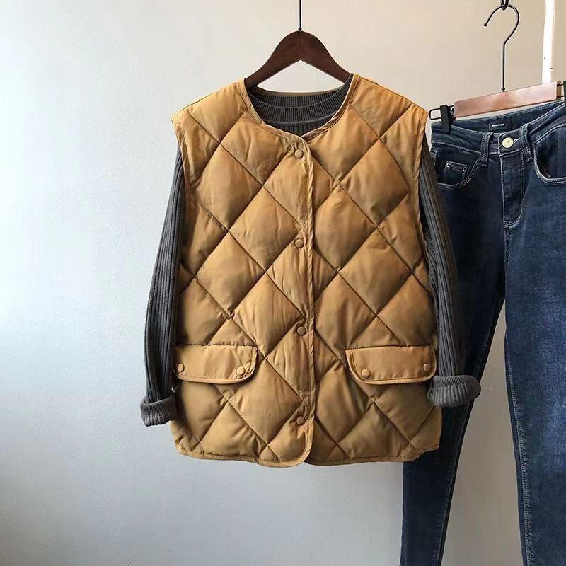 Autumn and Winter Cotton Jacket Women's Short Vest Diamond Grid Cotton Jacket Wear A Korean Style Versatile Vest with A Vest and Shoulder Over A Coat