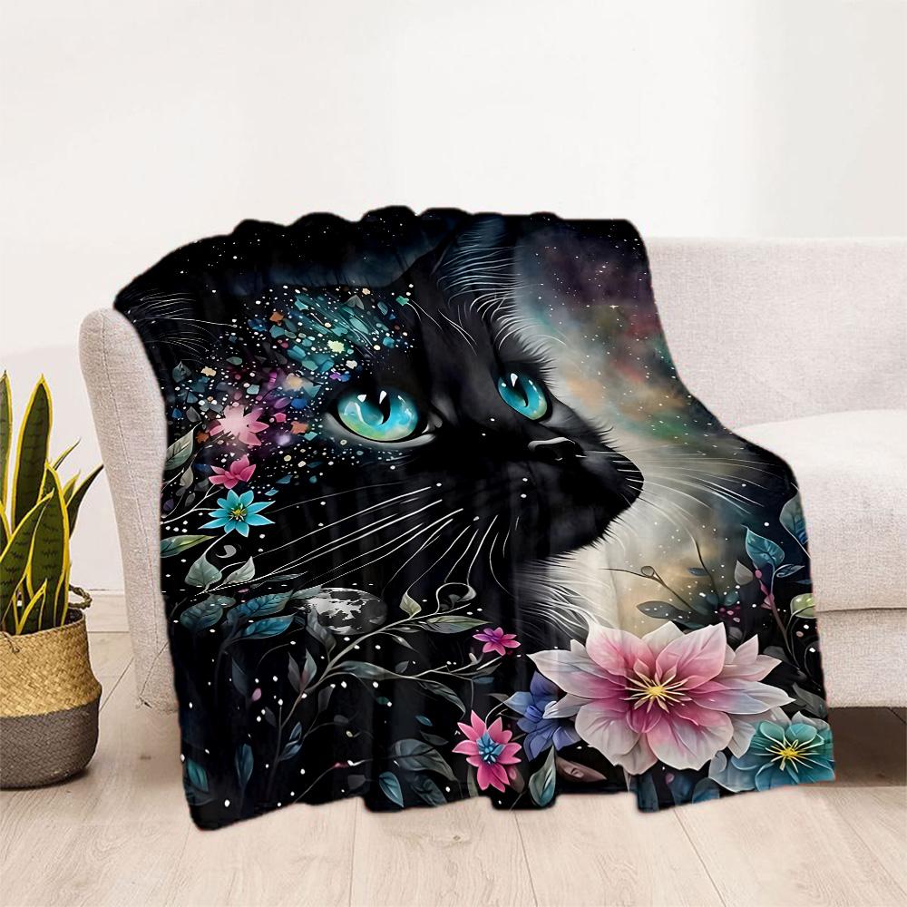 Whimsical Cat Artwork Flannel Blanket,Lightweight,Office Blanket,Sofa Blanket,Comfortable Blanket
