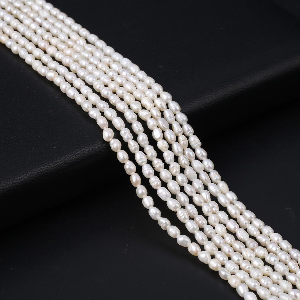 1String, White Natural Freshwater Pearls, Handmade Rice Pearl Beads, 3-3.5 Mm, for DIY Necklace Accessories, Jewelry Making, Women Gift, 36 Cm
