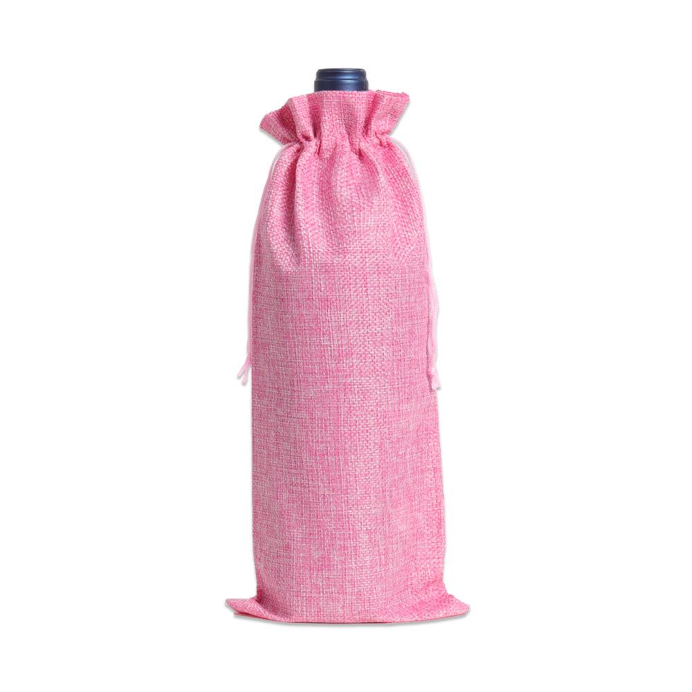 Multicolor Burlap Wine Gift Set with Drawstring Bag