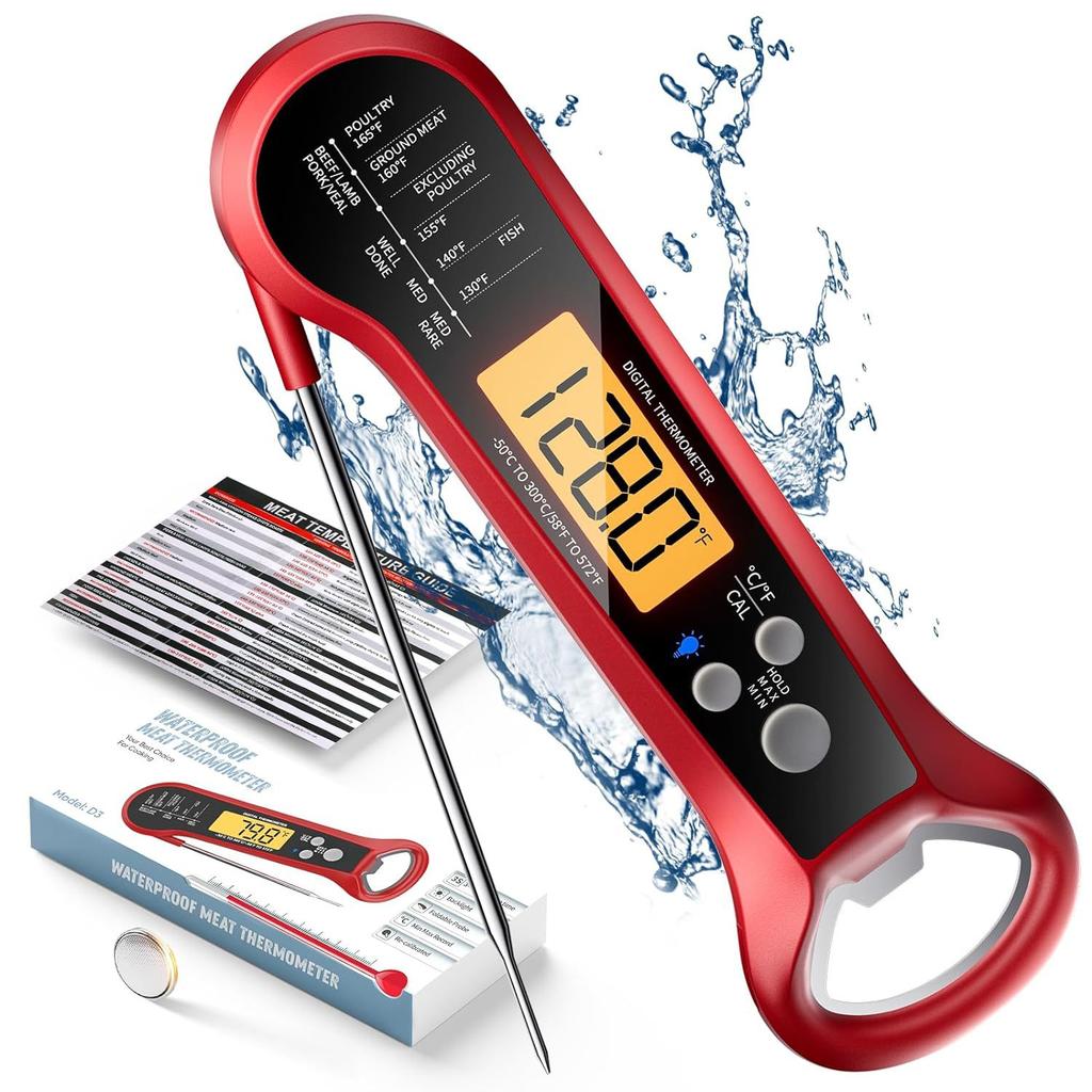 Instant Read Meat Thermometer for Cooking, Fast & Precise Digital Food Thermometer with Backlight, Magnet, Calibration,