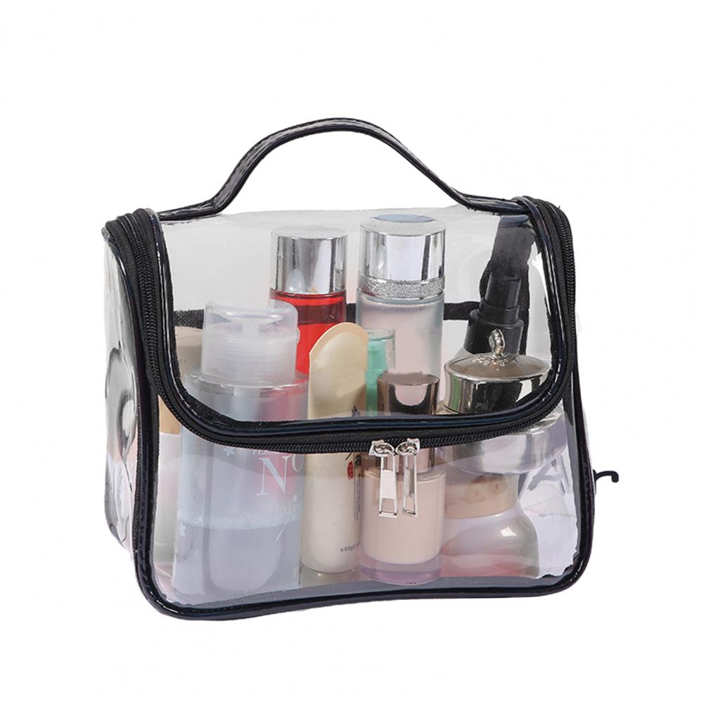 Pvc Cosmetic Bag Ins Style Pvc Transparent Cosmetic Bag Durable Waterproof Makeup Storage for Travel Female Simple Washing Bag чёрный