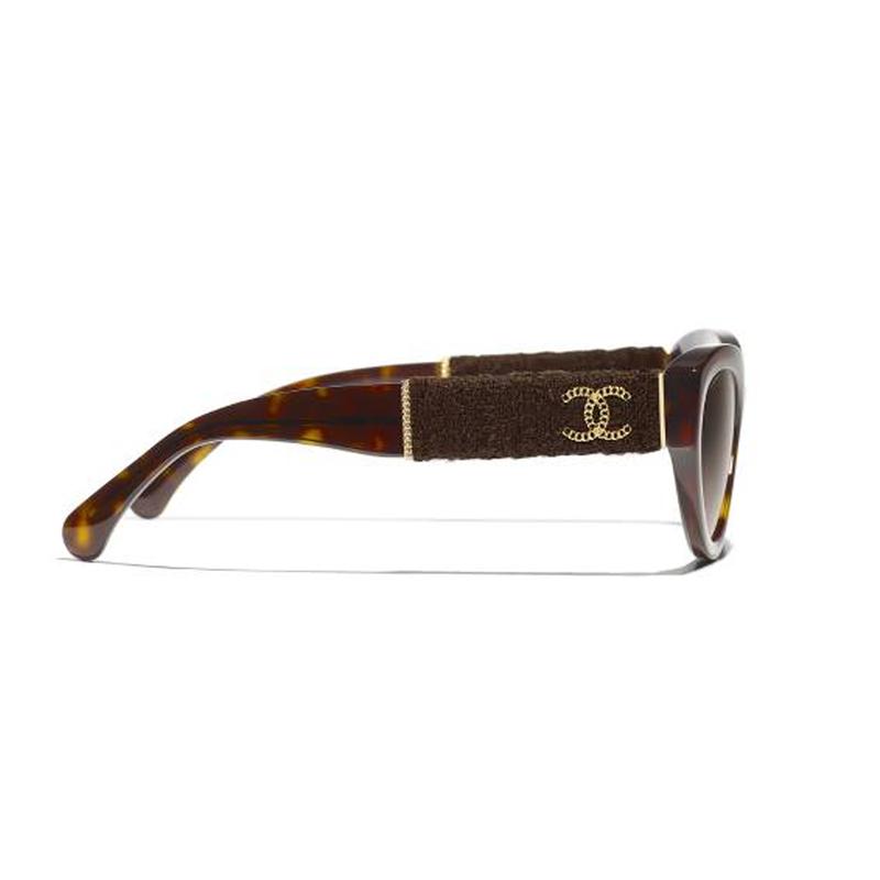CHANEL Temple Logo Acetate Irregular Sunglasses Men's Tortoiseshell