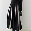 Women Midi Skirt High Waist Patchwork Color Pleated Skirt Autumn
