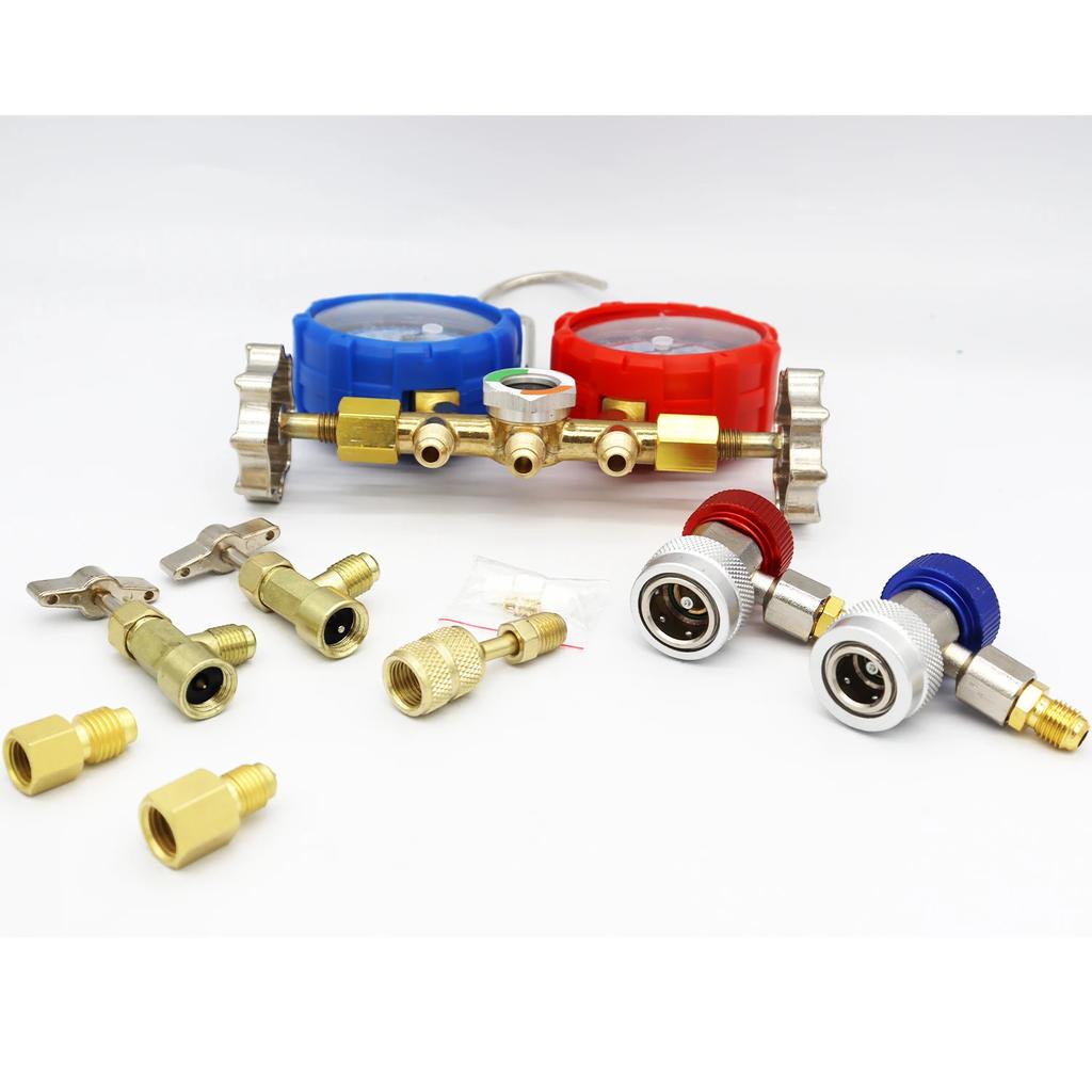 Refrigerant Manifold Meter Kit for Automotive Air Conditioning Charging of R410A, R22, R134a, R404A Refrigerants