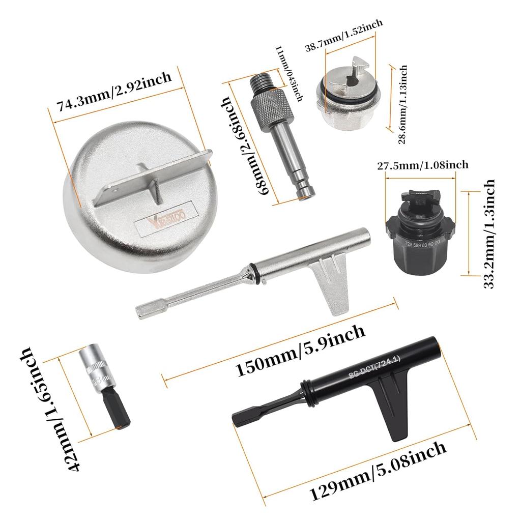 7PCS Metal Transmission Oil Change Filling Tool, Compatible With Mercedes Benz 725.0 8-Speed 9-Speed Transmission, With 9-Speed Hybrid Fuel Filler