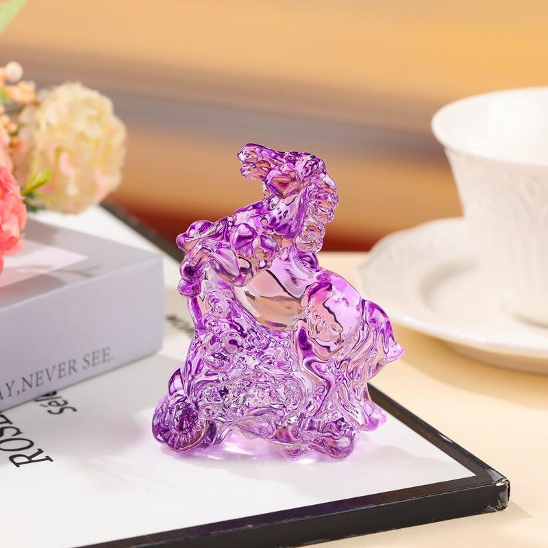 2026 Statuie Zodiac Cal Colecție Feng Shui Cristal Lux Ușor Ornament Prindător de Soare Cal Decor Birou Acasă