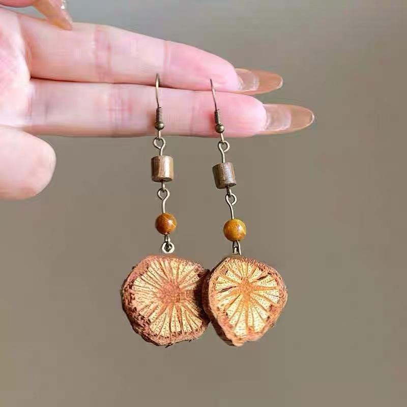 Retro Wooden Plant Earring For Women Creative Natural Plant Dried Fruits Drop Earrings Ethnic Jewelry Accessories