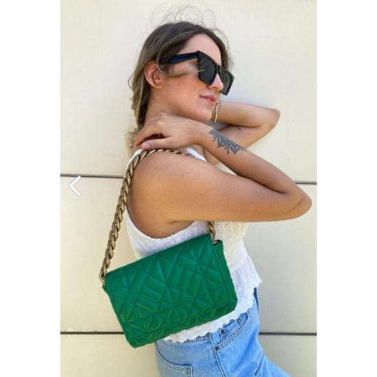 Grüne gesteppte Damen-Schultertasche mit Kette