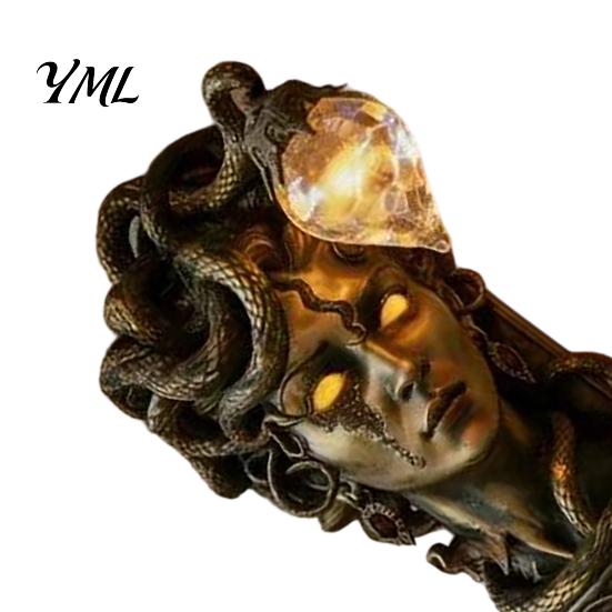 Warm Atmosphere Side Light Retro Gorgon Wall Lamp, Mythical Snake Hair Woman Resin Sculpture, Dark Style Garden Fixture Artistic Mounted for