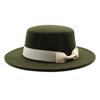 New style autumn and winter men's and women's flat-brimmed hats, fashion bows, flat-topped top hats, men's and women's woolen jazz hats