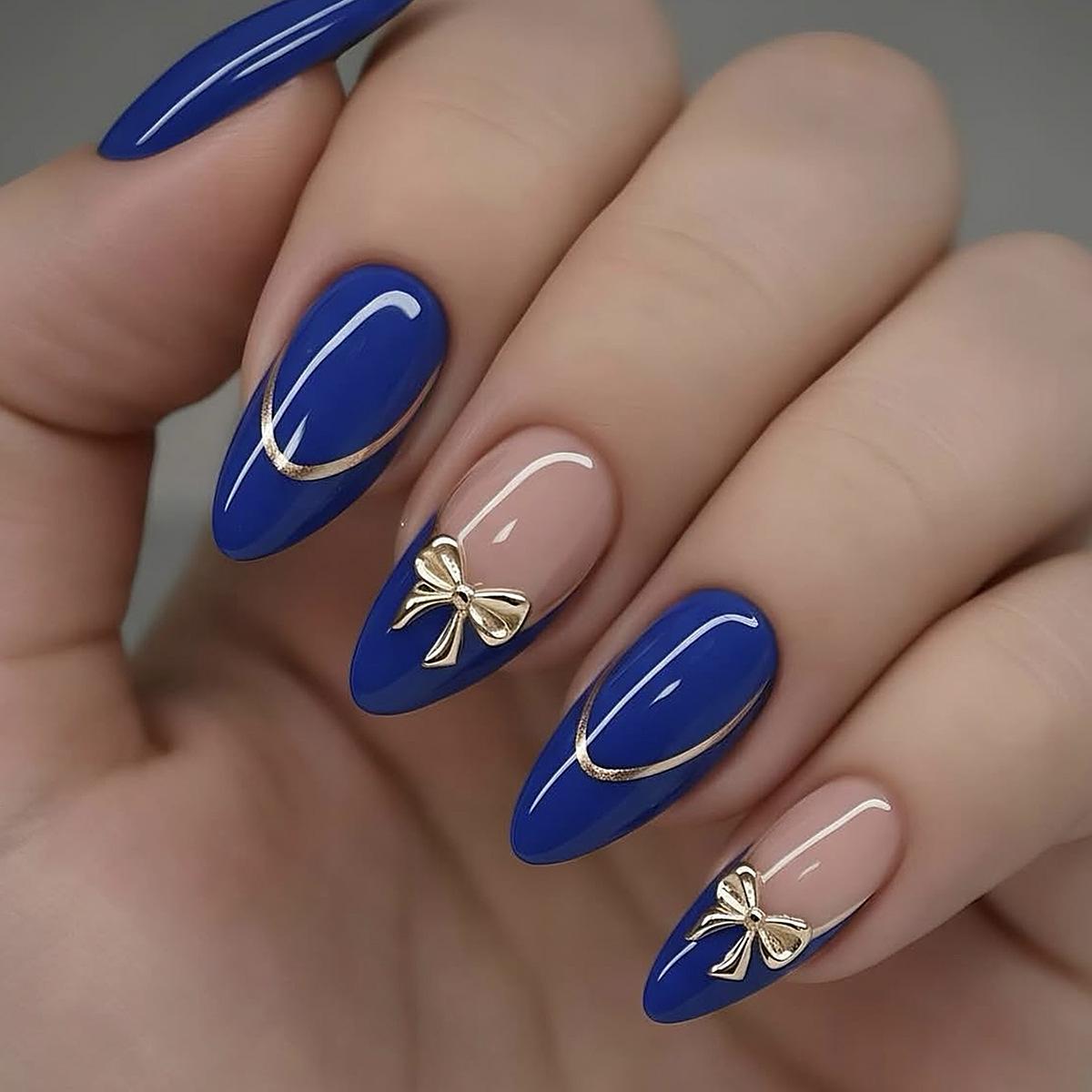 Blue French Edge Wearable Nails - European Style, Hot Selling Manicure