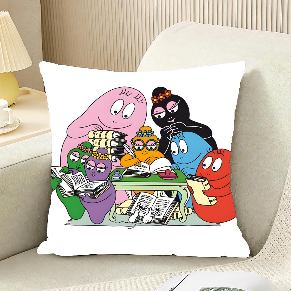 Cute Cartoon B-B-Barbapapas Cushion Cover Reversible Plush Pillow Cover For Car Sofa Bedroom Decorative Gift Pillowcase