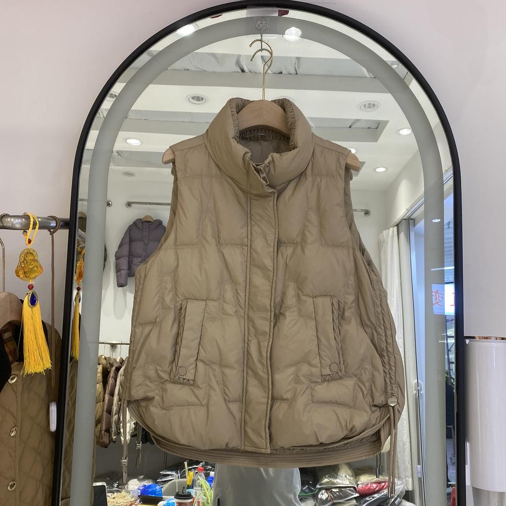 Down Vest Women's Short 2024 Winter New White Duck Down Jacket Vest Versatile and Thin Woven Stand-up Collar Vest