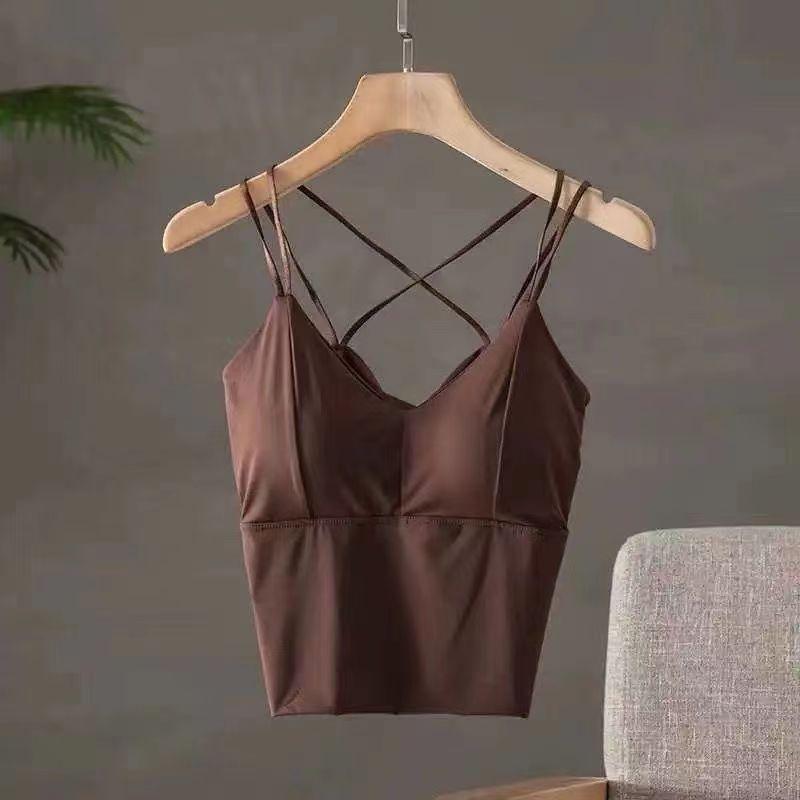 Ice SilkTank Top Brustpolster Neckholder Crop Tops Damen Sommer Camis Rückenfreies Camisole Fashion Tube Lady Ärmelloses Cropped Vest