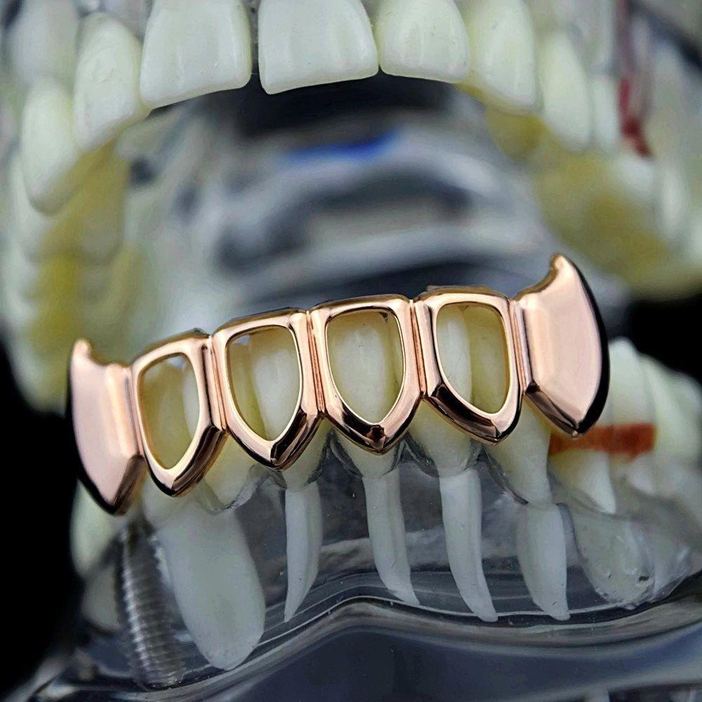 925 Sterling Silver Rapper Iced Out Hollow Design Grills Teeth Grillz Top Bottom Teeth Men Plain Hiphop Vampire Grillz for Teeth