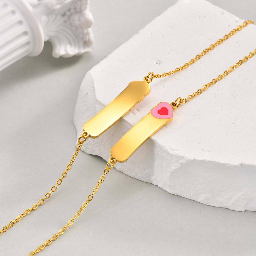 Letterable Personalized Stainless Steel Flat Cross Chain All Light Bending Brand Corroded Epoxy Heart Children'S Necklace Nc-1943