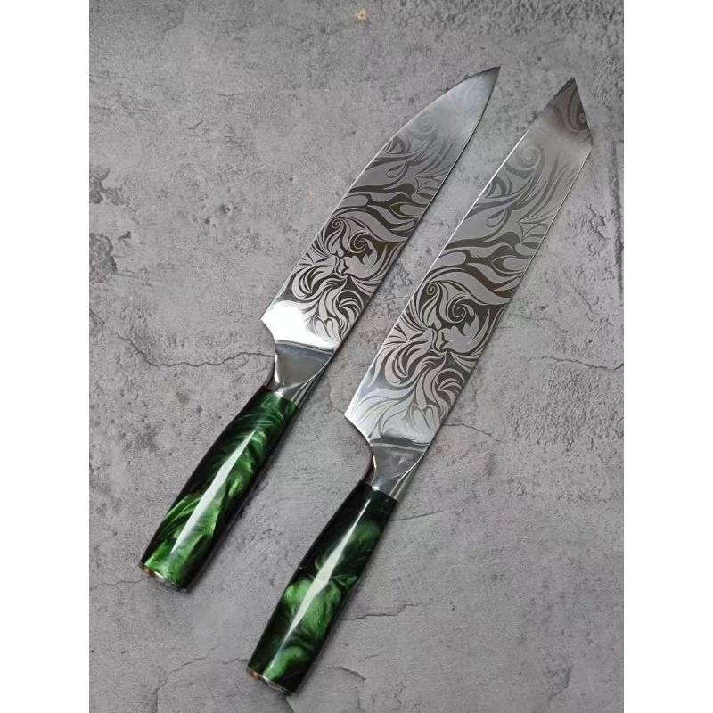 10Pcs/set Stainless Steel Damascus Pattern Chef Knives Set Kitchen Knife Set Butcher Boning Knife Vegetable Knives Cutter