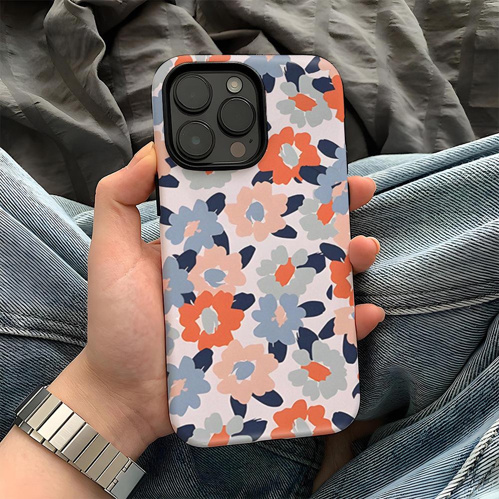 For iPhone 16 Pro Max Case Double Layer TPU + PC Heat Transfer Floral Design Glossy Phone Cover