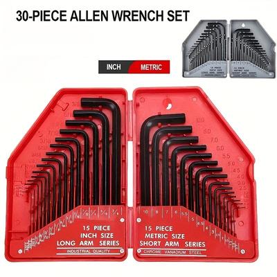30Pcs/Set Wrench Set Hex Key Allen Wrench 0.028"- 3/8" Inch 0.7mm-10mm Metric Size Chromium-vanadium Steel Spanner Long Arm Tool