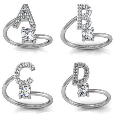 Damenring 26-Buchstaben-Englischer Ring, Kupferplattiertes Weißgold