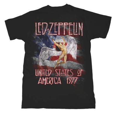 Led Zeppelin Colour US Tour 1977 Jimmy Page Official Tee T-Shirt Mens Unisex