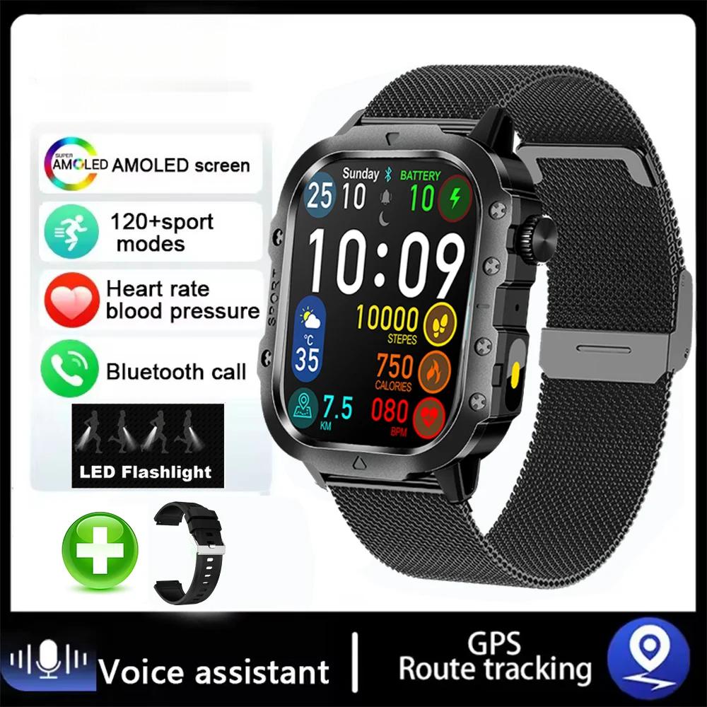 New For Android Military Smart Watch Men Flashlight Heart Rare Waterproof Outdoor Sports Tracker Wireless Calling Smartwatch