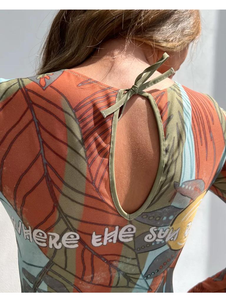 Women's Sexy V-Neck Printed One-Piece Swimsuit