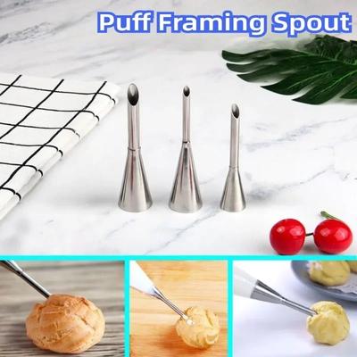 1/3Pcs Stainless Steel Puff Cream Nozzles Cake Icing Piping Tip DIY Donut Pastry Syringe Cupcake Desserts Baking Accessories
