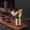 Brass Wood Tea Tool Set Gongfu Ceremony Tongs Scoop Knife Fork Brush