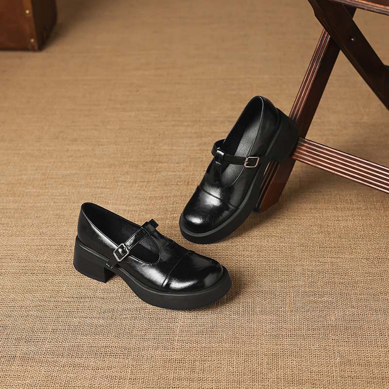 Krazing Pot Microfiber Round Toe Chunky Heels Spring Summer Shoes Big Size 43 Size 33 Women Buckle Straps Platform Pumps