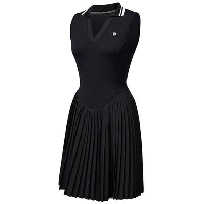 OEING Women's Pleated V-Neck Quick-Dry Tennis Dress