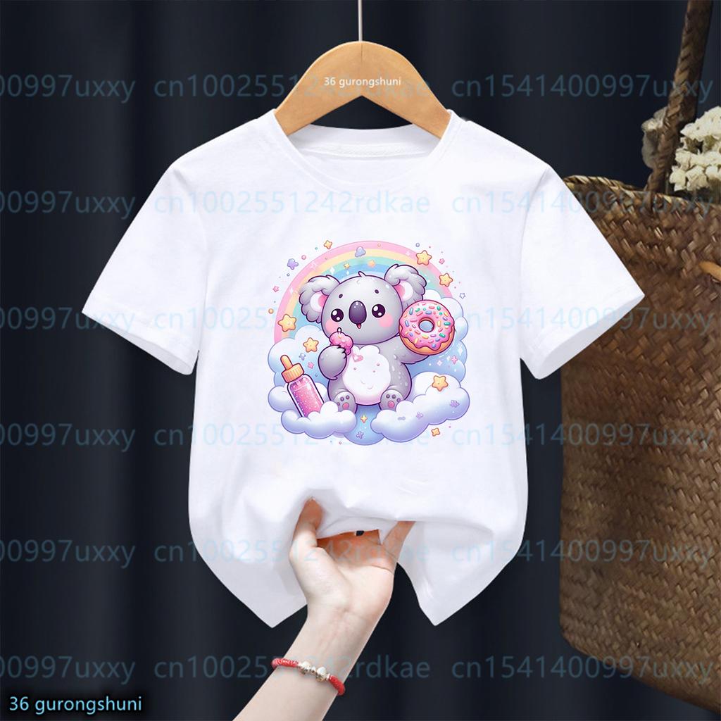 Fashion New Girls T-Shirt Cute Watercolor Koala Animal Print Toddler T Shirt Fashion Cute Baby Shirt Summer Kids Short Sleeved Shirt Top