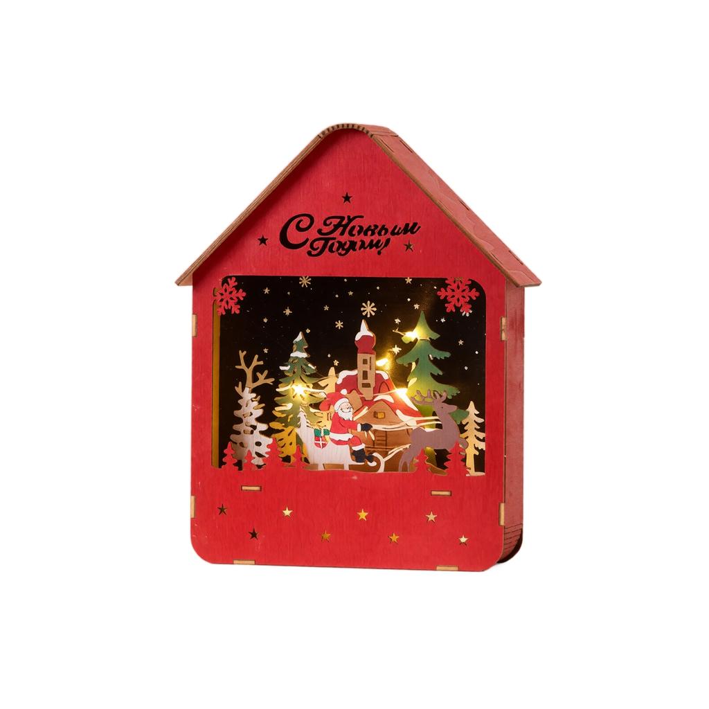 Wooden Lighted House Decoration, Small House Ornament for New Year and Christmas Scene Display