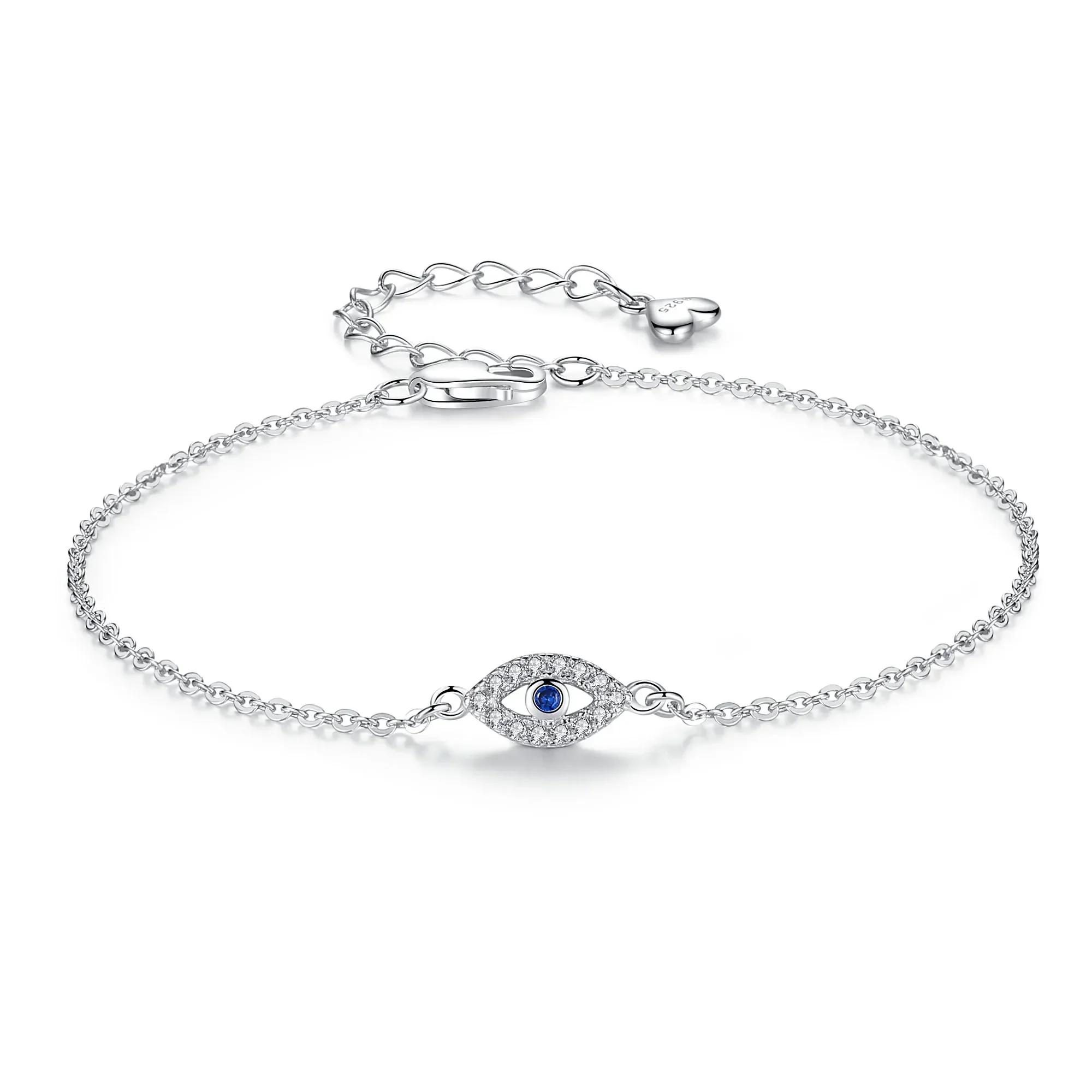 

KALETINE Lucky Evil Eye Bracelet 925 Silver Bracelets for Women Blue Stone CZ Turkey Adjustable Men Jewelry KLTB099 Adjustable to 20CM