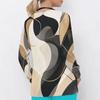 Women Plus Size Abstract Printed Nurse Scrub Top V Neck Long Sleeve With Front Pockets