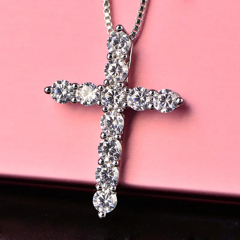 16-24inches Copper Necklace Box Chain Shiny Crystal Classic Cross Pendant For Women Men Fashion Jewelry Gifts