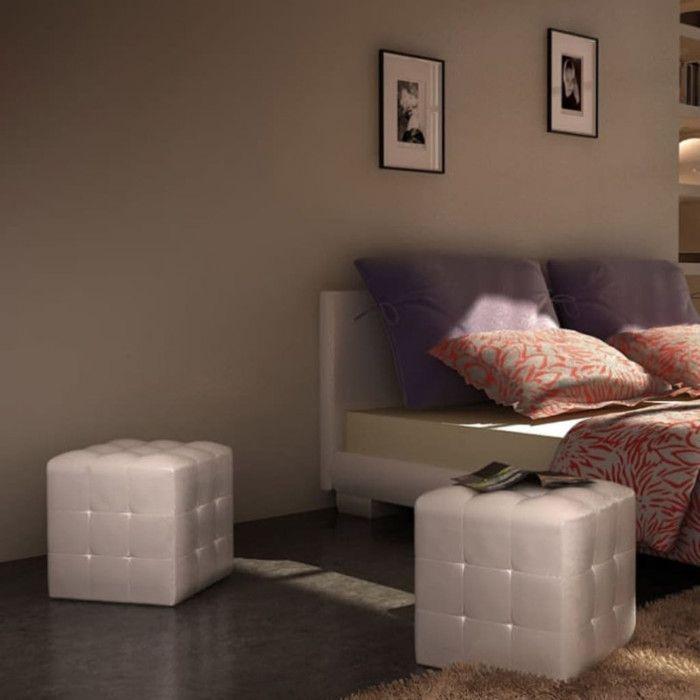 Pouf cube capitonné blanc - VIDAXL - Lot de 2 - Simili - Style Scandinave Moderne - 30x30x30cm