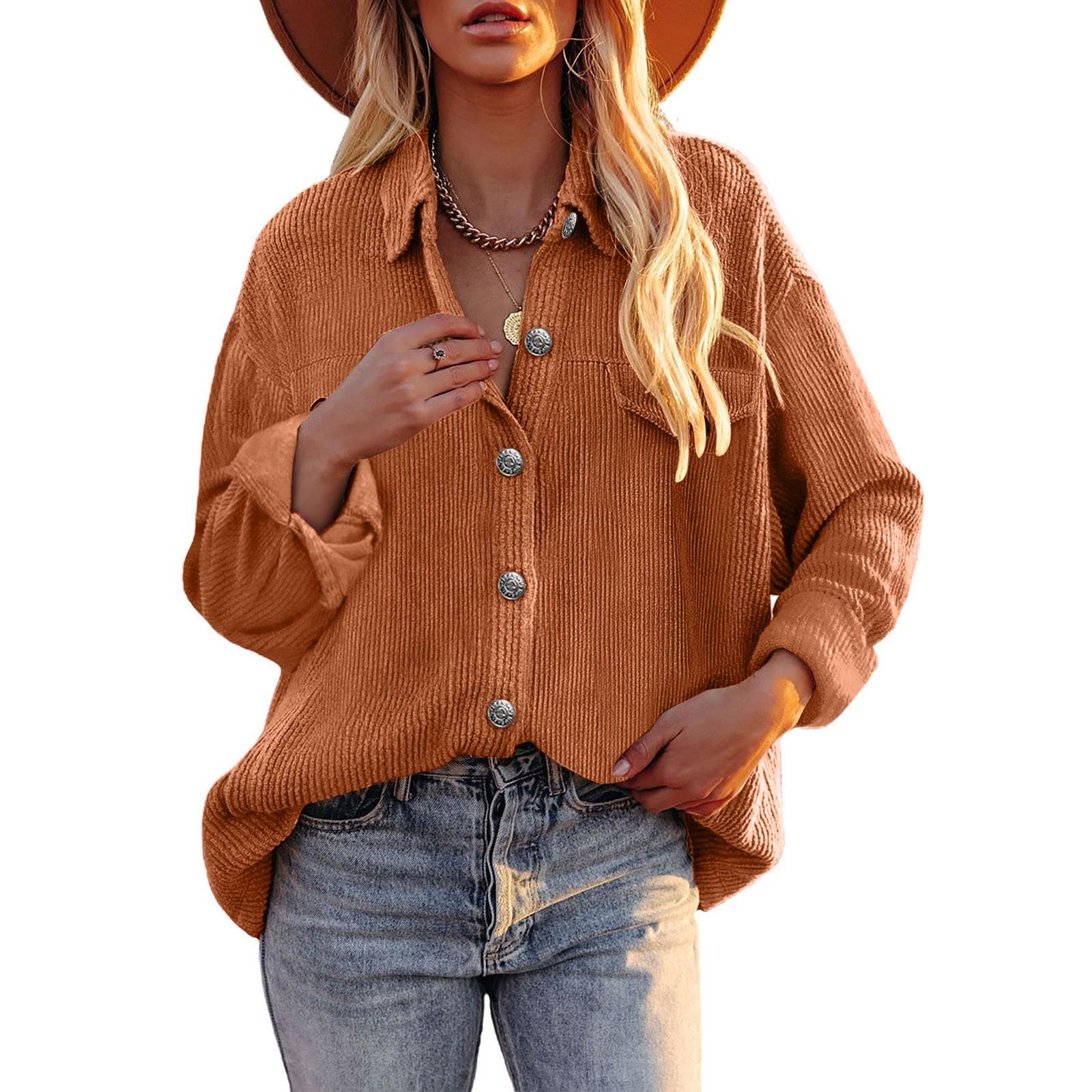 

Женская повседневная вельветовая однотонная рубашка с лацканами, однобортное свободное пальто XL