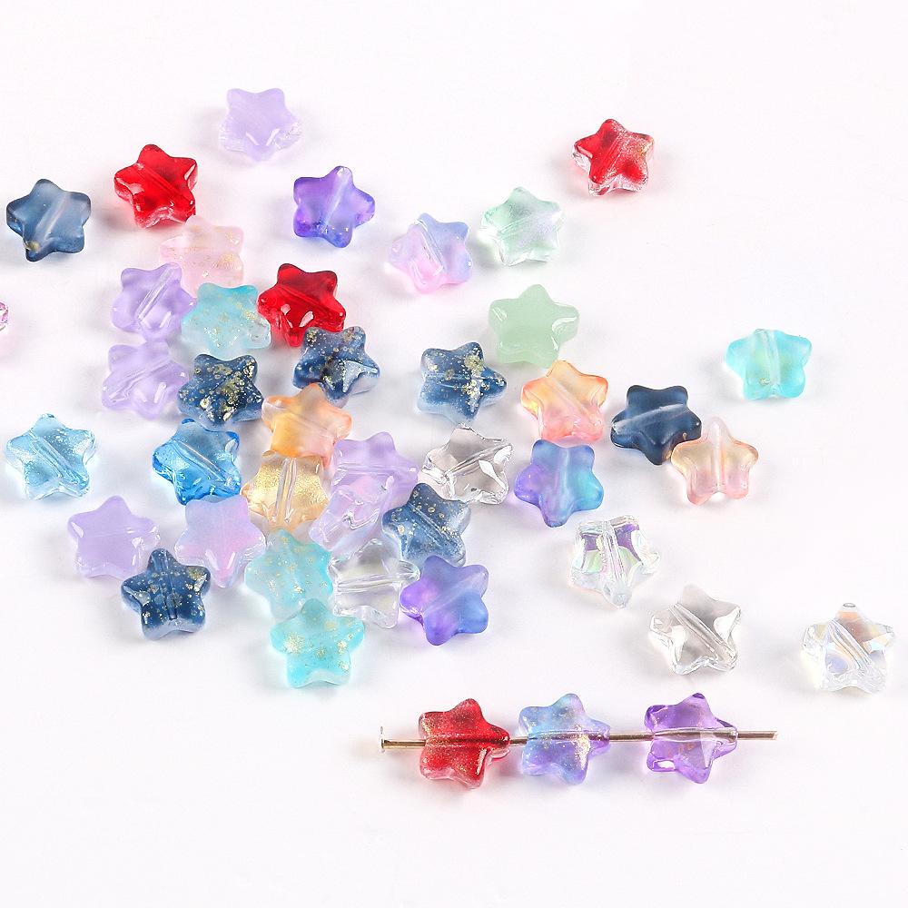 8Mm Gradual Change Three-Dimensional Pentagram Glass Beads Gold-Painted Stars Loose Beads Diy String Beads Antique Hairpin Necklace Accessories