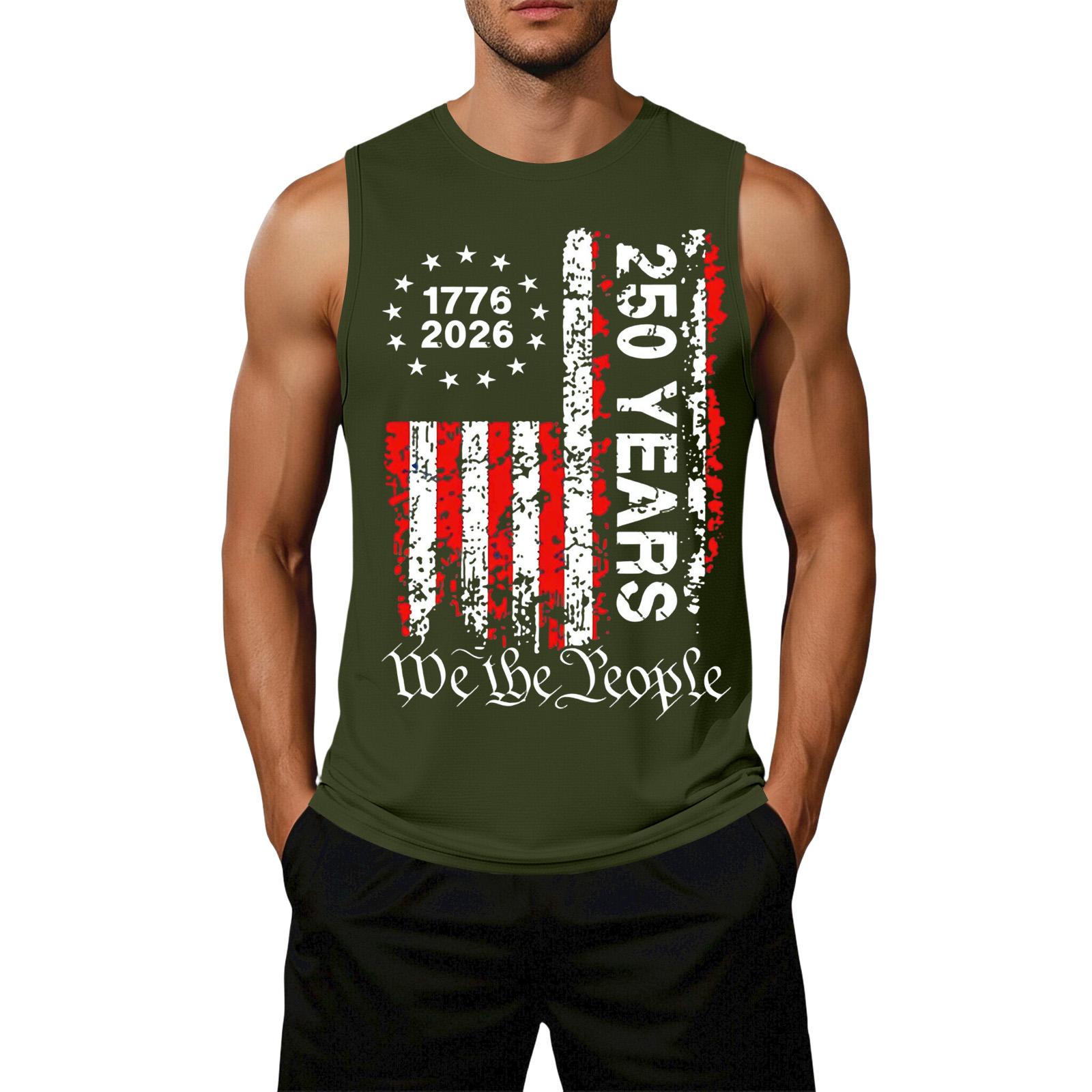 

Men s Loose Fit Casual Sleeveless Top Flag Print Graphic Design Lightweight Summer Vest Shirt Suitable for Everyday Wear M