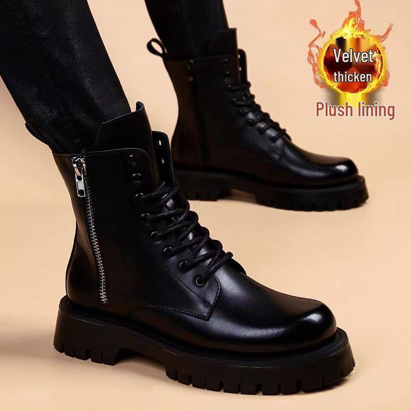Men's 2024 Autumn British-Style Genuine Leather High-Top Work Boots