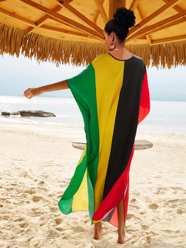 EDOLYNSA Plus Size-Kaftan, mehrfarbig, für den Sommer, langes Strandkleid, Damen-Homewear-Outfit, Badeanzug, Vertuschung, lockerer Kaftan