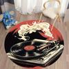 Vinyl Record Player Round Rug Flannel Printed Carpet Music Theme Home Decor Cozy Soft Floor Mat Living Room Indoor Use