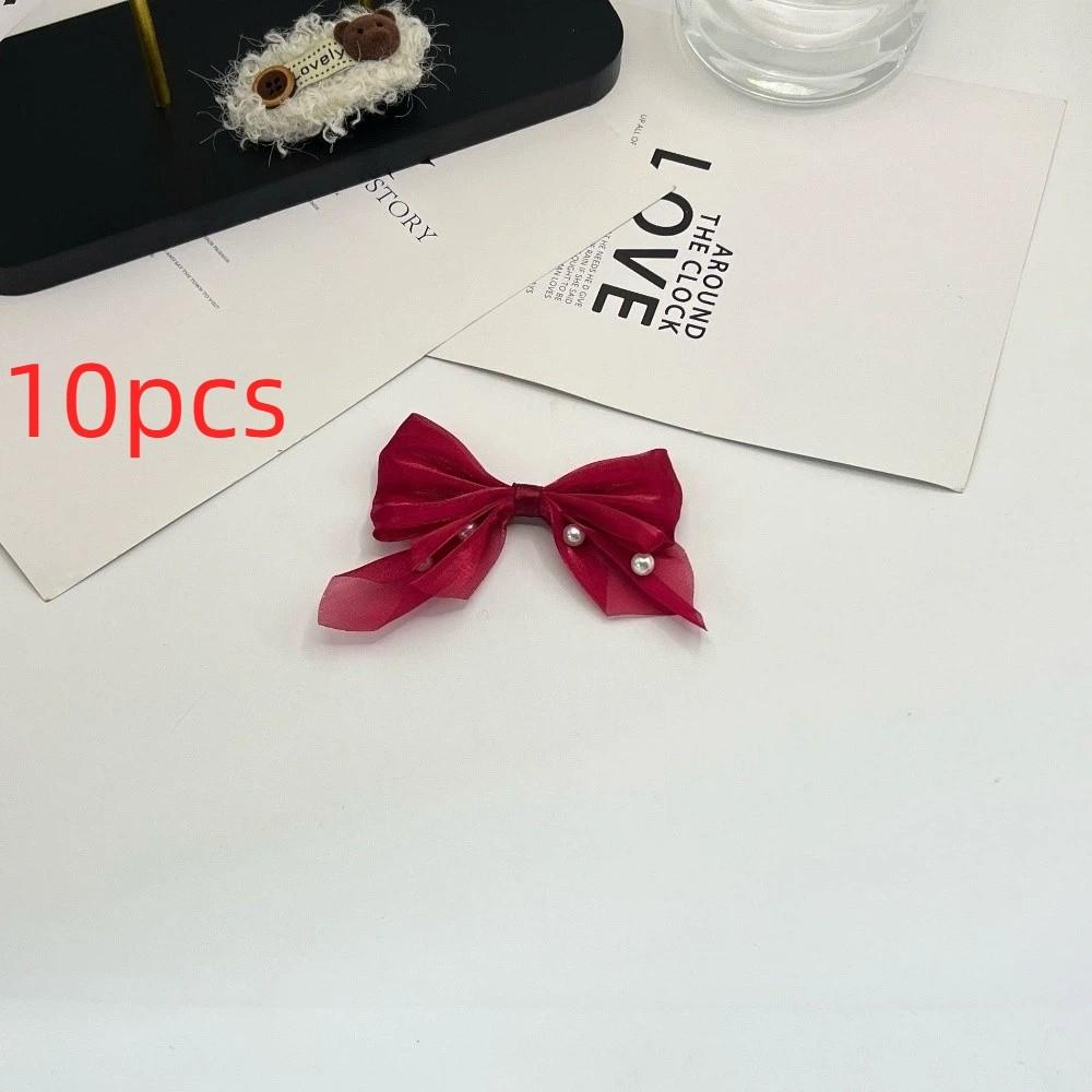 10pcs 10pcs Bow Appliques Pearl Beaded DIY Patches Hair Accessories Ornament Beaded Design Satin Tulle Beaded Bow Patches