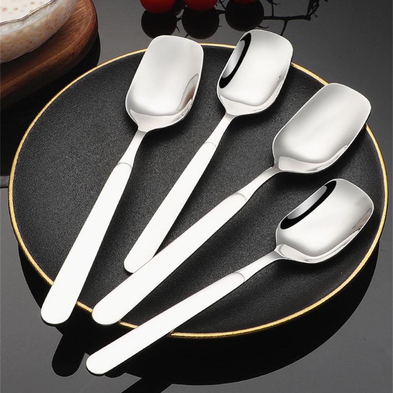 316 Stainless Steel Soup Ladles Dining Spoon Household Tablespoons Multifunctional Square-headed Scoop for Ice Cream Dessert