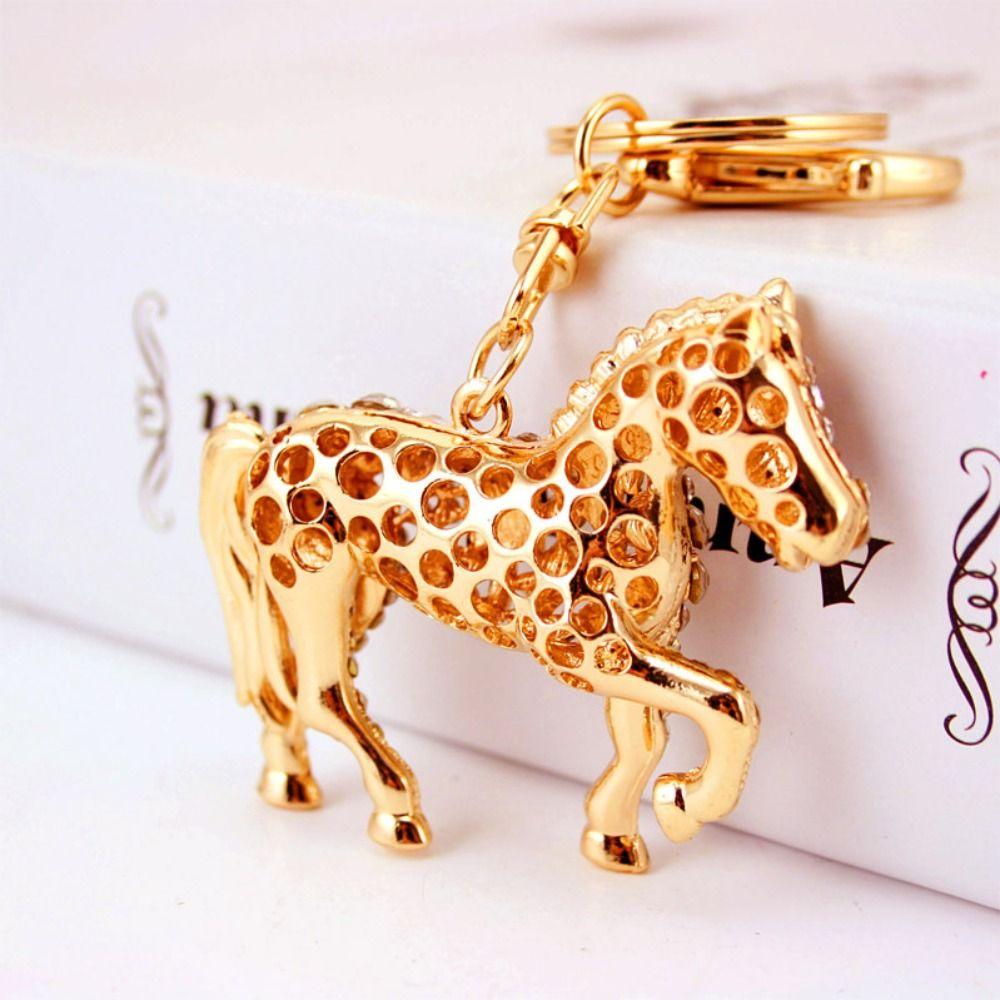 Metal Horse Key Chain Sparkling Rhinestones Hand Bag Pendant Horse Pendant Key Chain  For Women Men