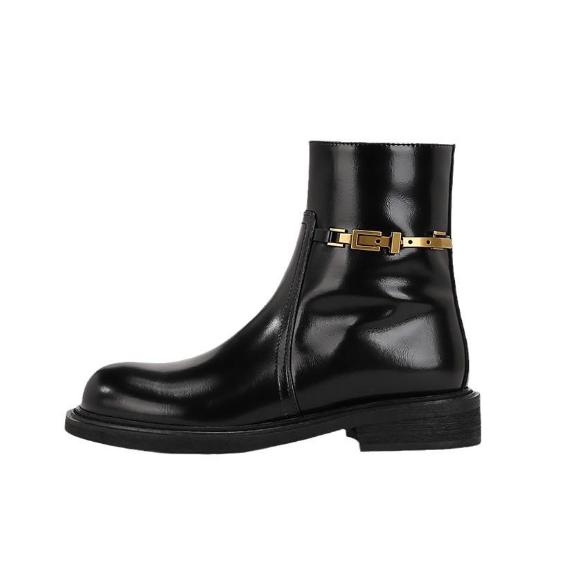 Grape mother Korean version elastic boots women's thick heels are not tired of feet versatile big head Martin boots women's side zipper short boots